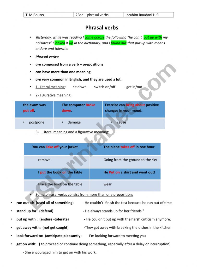 phrasal verbs  worksheet