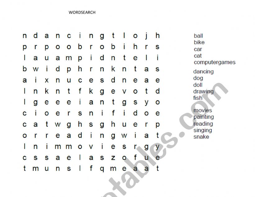 Wordsearch basic vocabulary worksheet