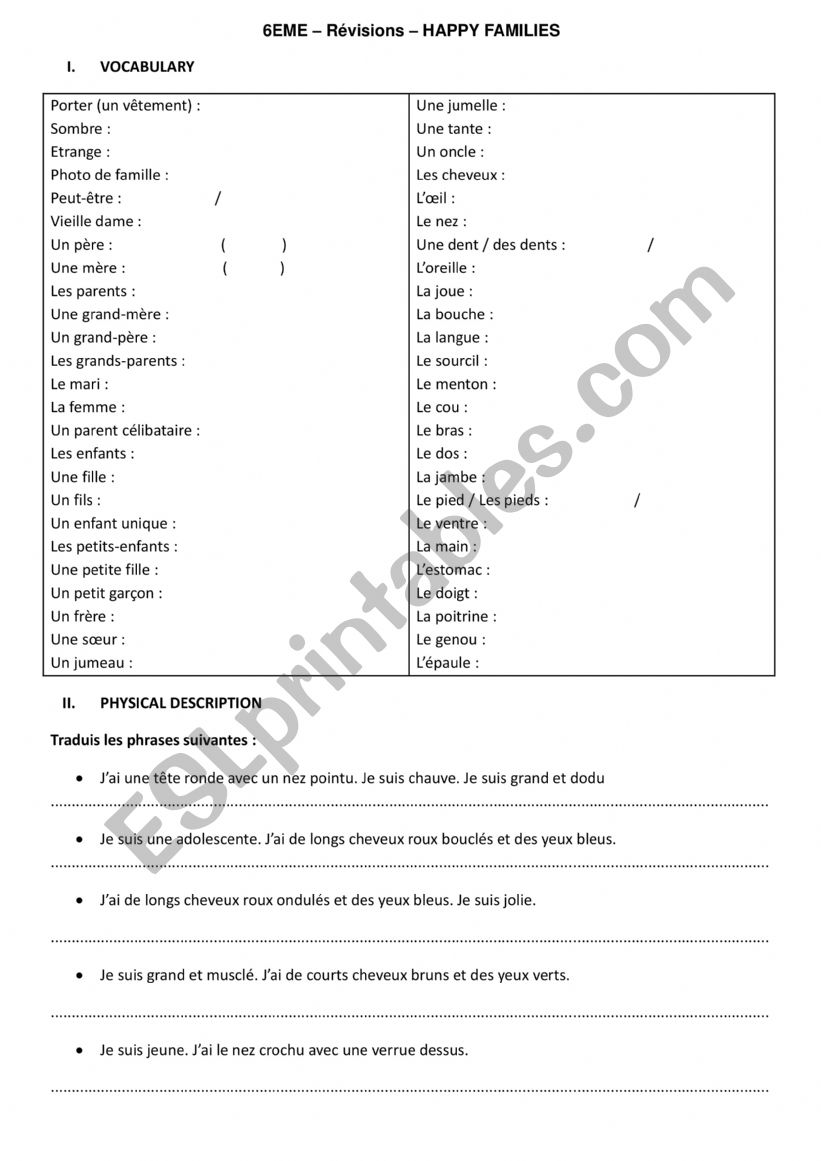 REVISION : T2 HAPPY FAMILIES worksheet