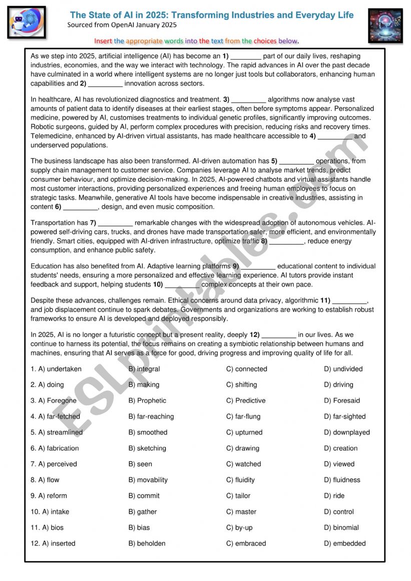 AI in 2025 worksheet