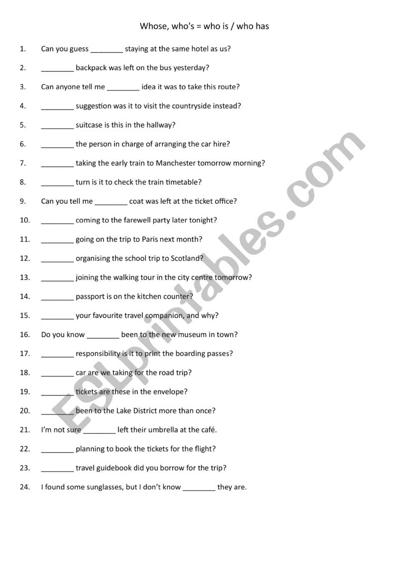 Confusing words practise Whose, whoÃ¯Â¿Â½s = who is  who has 2