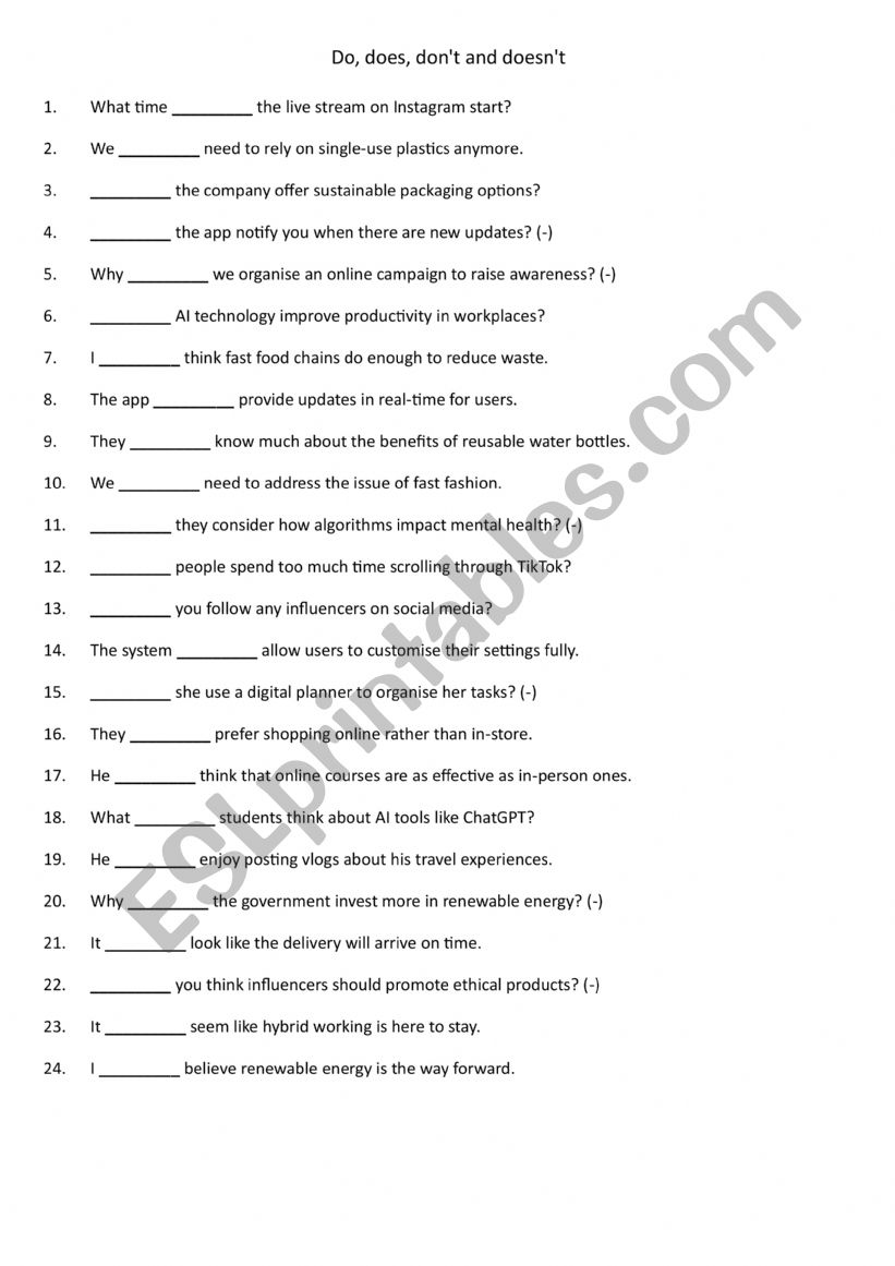 Do, does, don�t and doesn�t 2