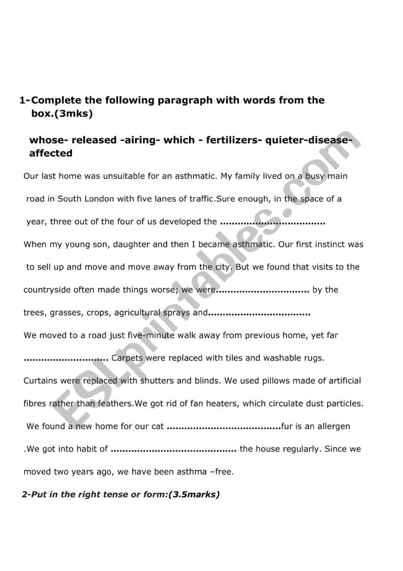 mid term test 2 9th form worksheet
