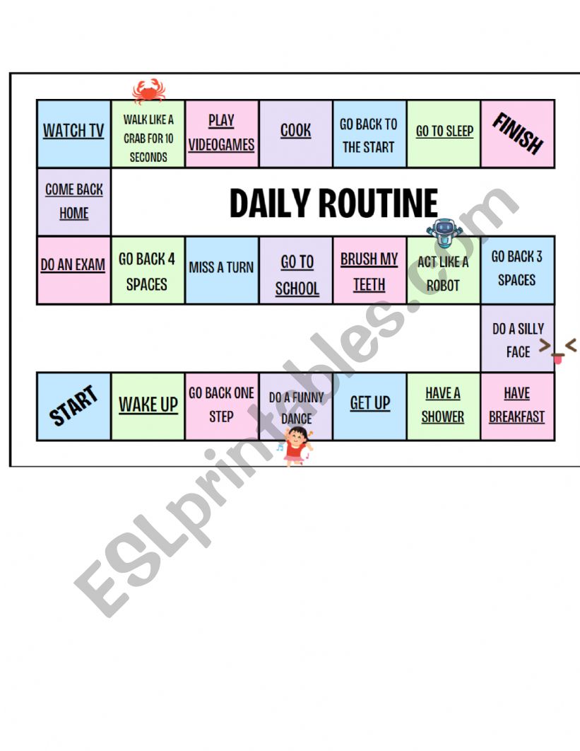 DAILY ROUTINE FUN BOARD GAME worksheet