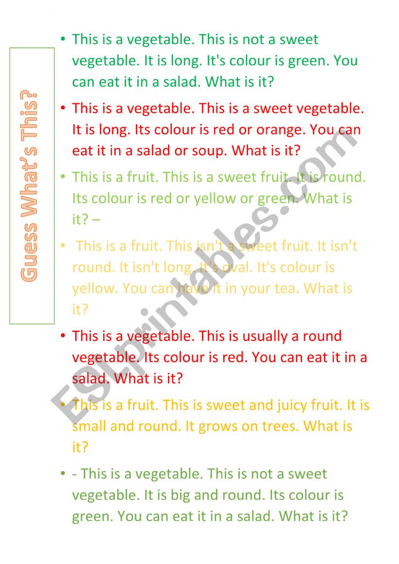 Guess Fruit And Vegetables worksheet