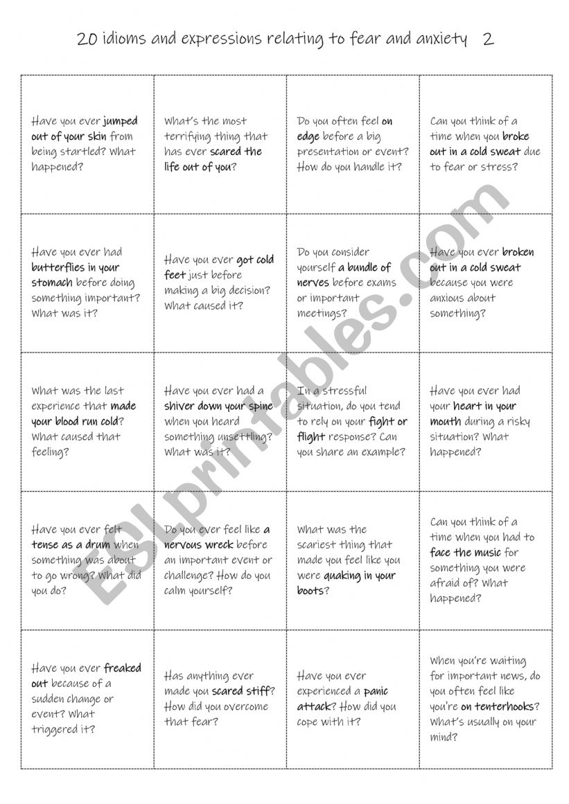 B1+-C1 20 idioms and expressions relating to fear and anxiety 2