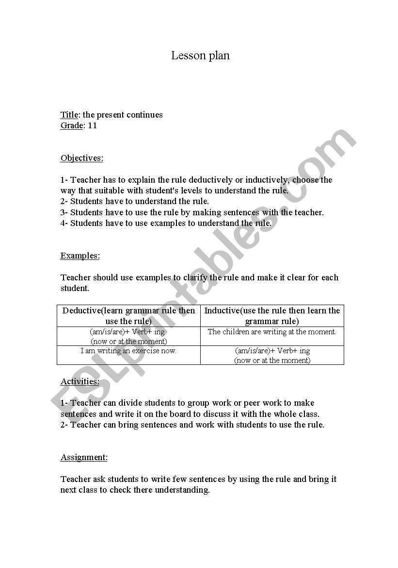present continuous lesson plan