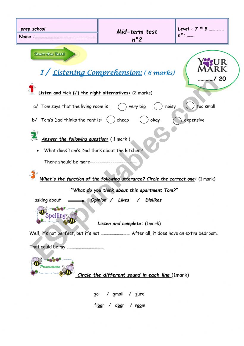 Listening Part 7th forms Mid term test n2