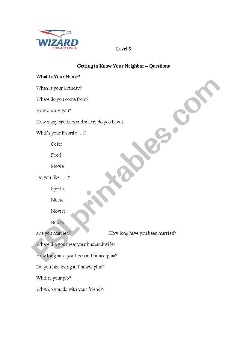 Peer Interview Worksheet worksheet