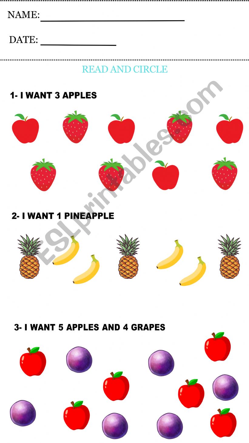 FRUITS WORKSHEET- Read and Circle