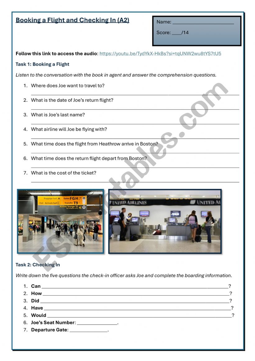 Booking a Flight and Checking In (English Listening: A2)
