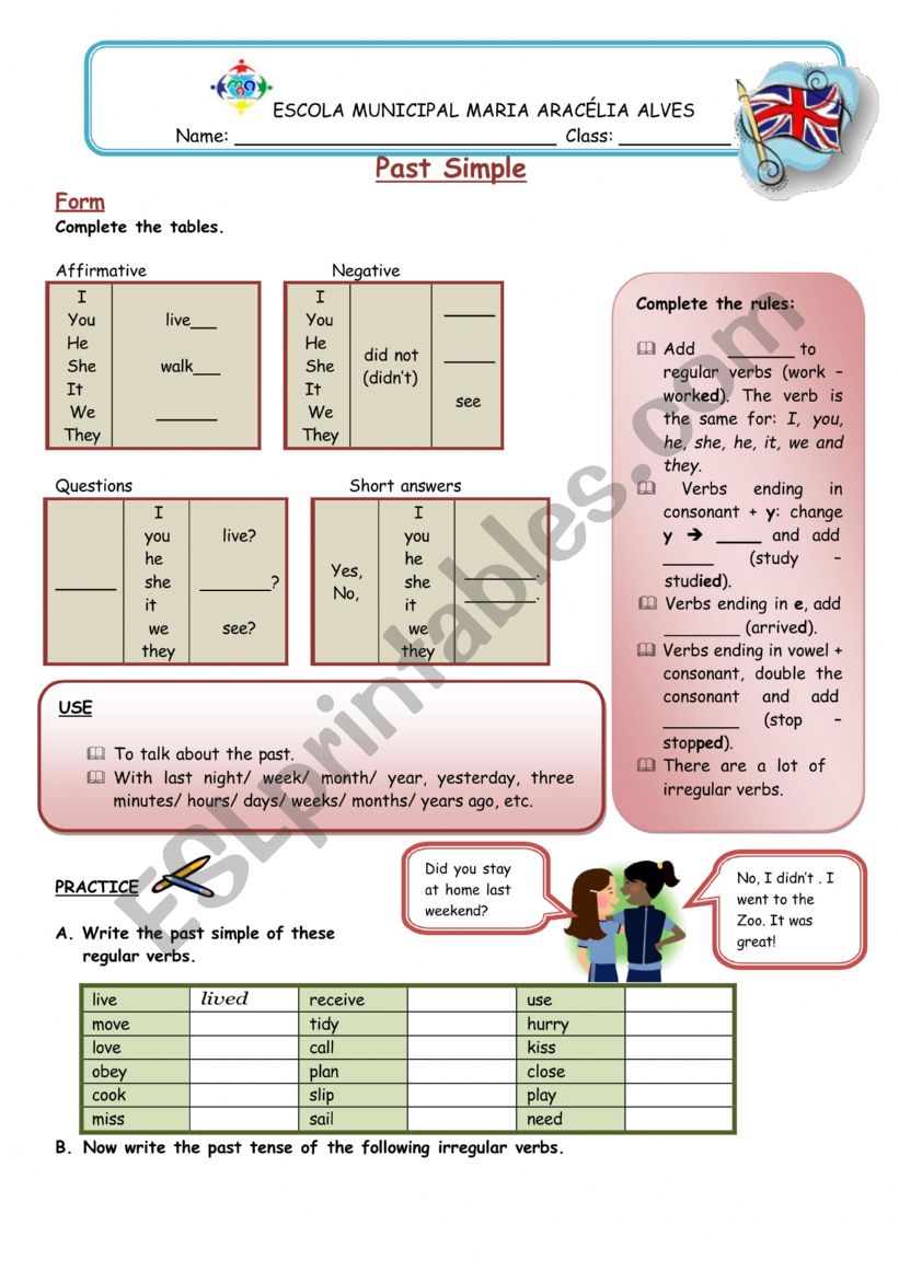 Simple Past Irregular and Regular verbs Worksheet