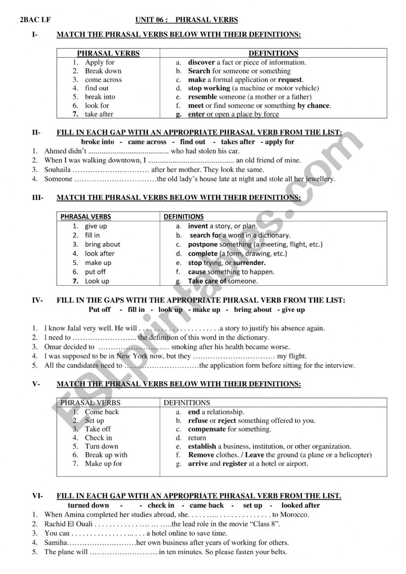 PHRASAL VERBS worksheet