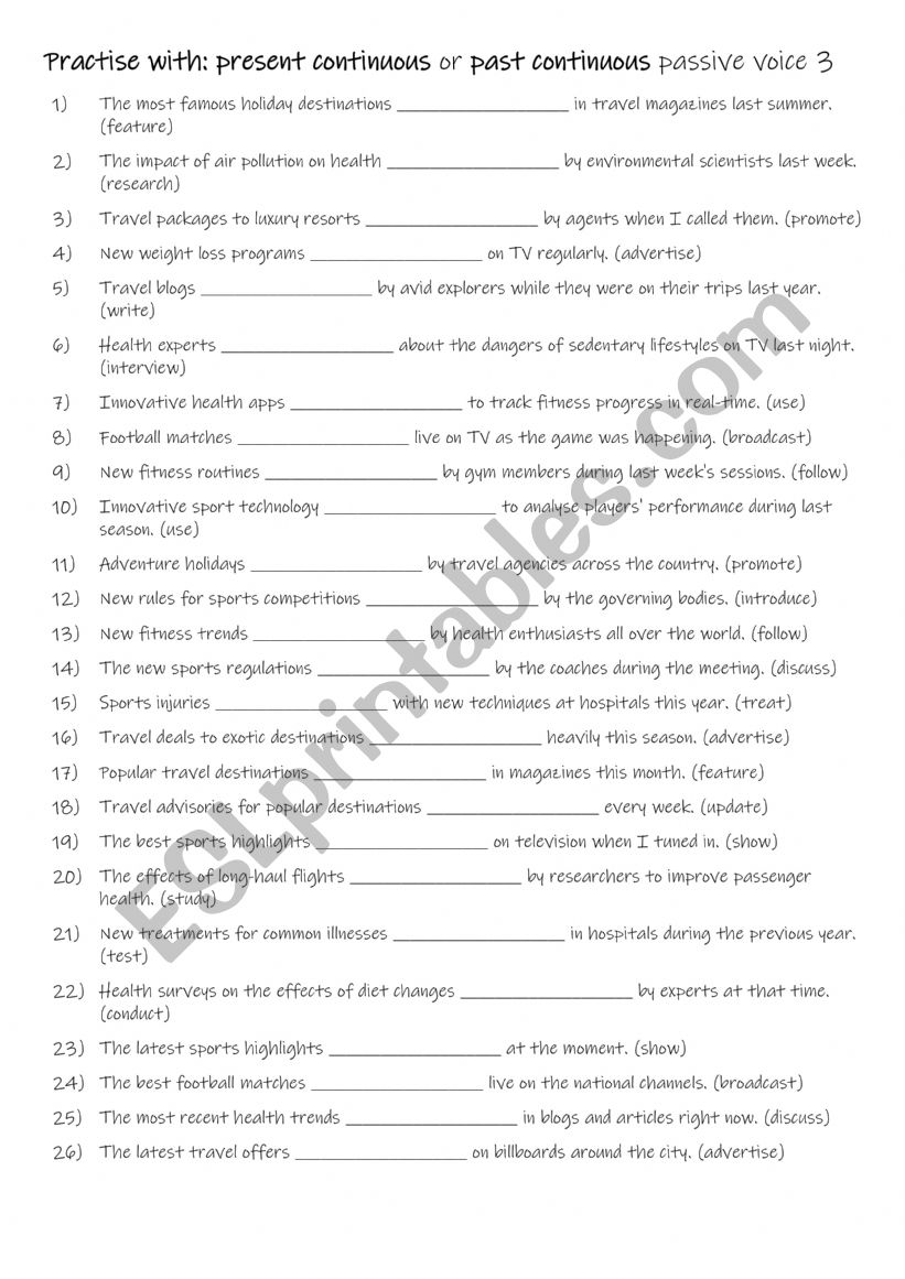 A2-B1 Practise with present continuous or past continuous passive voice 3