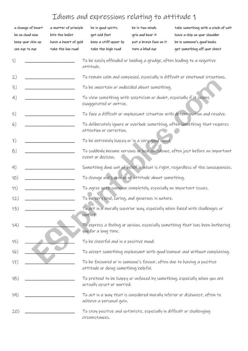 B1+-C1 Idioms and expressions relating to attitude 1