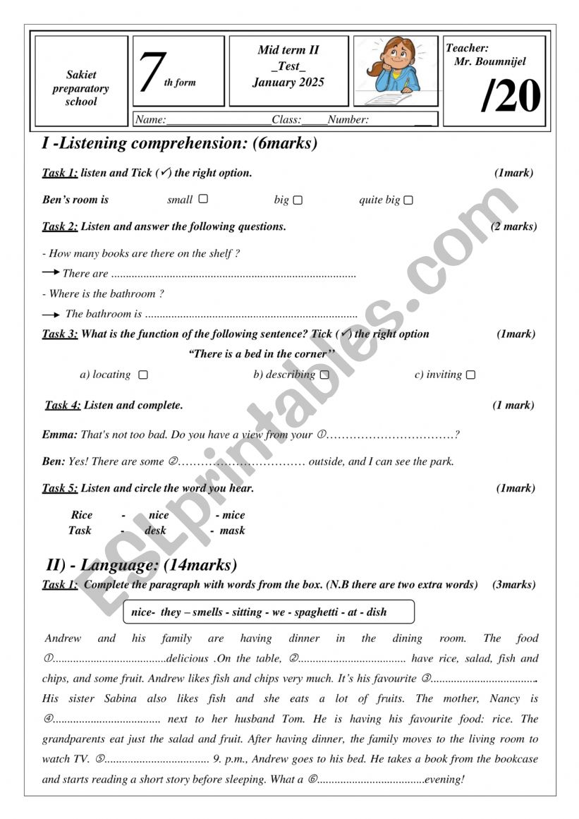mid term 2 7th form 2025 worksheet