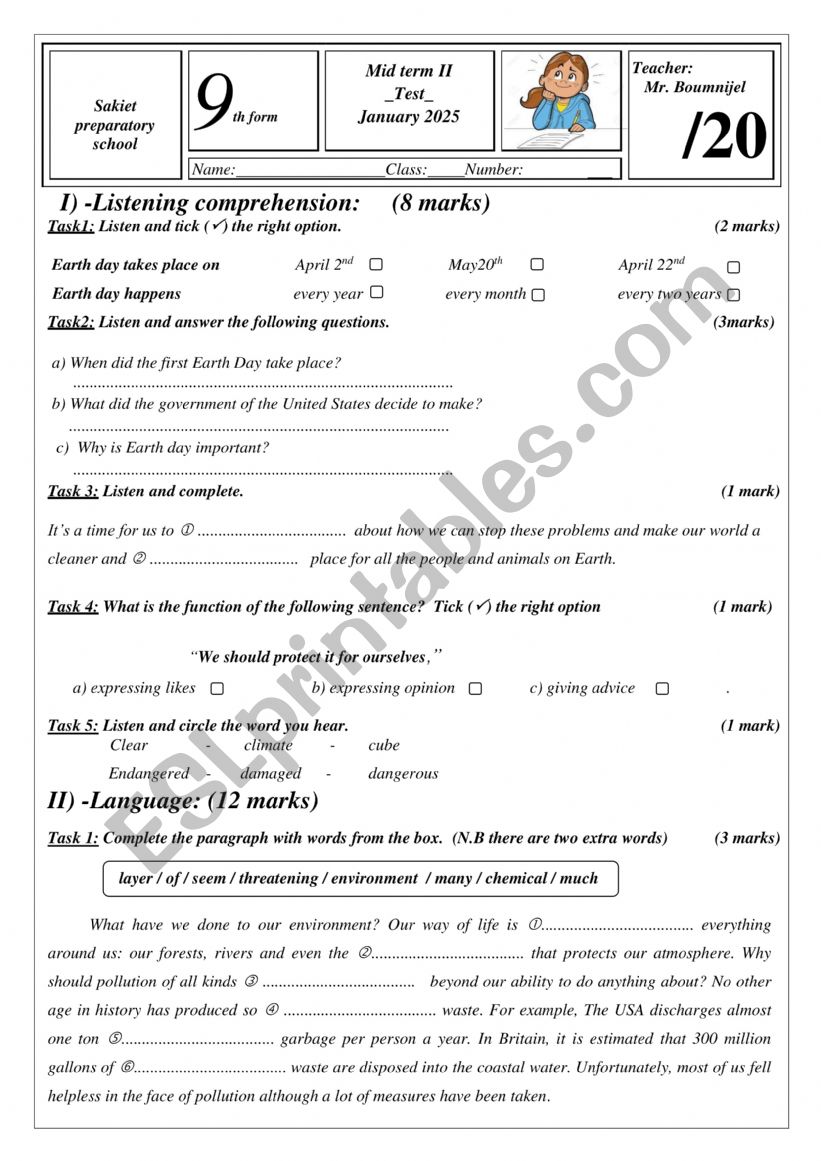 mid term2 9th form 2025 worksheet