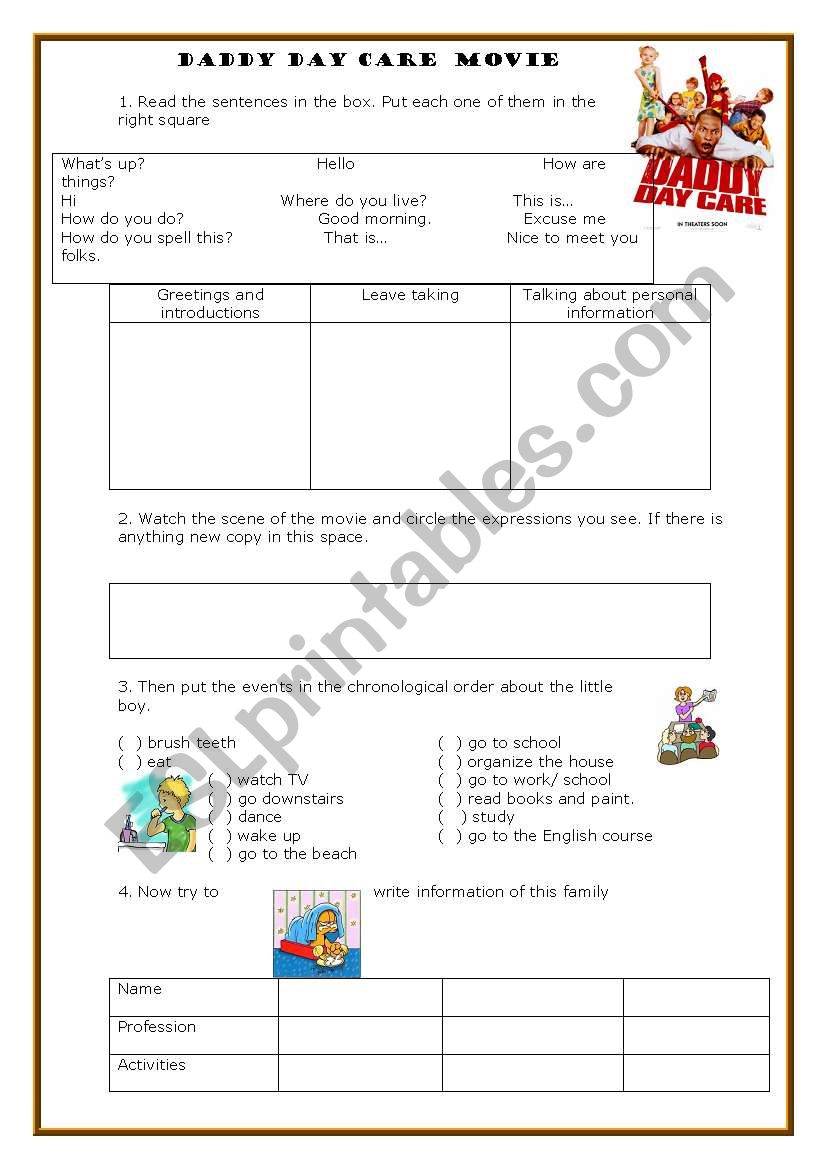 DADDY DAY CARE MOVIE worksheet