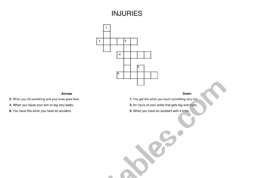 Injuries - Crossword worksheet