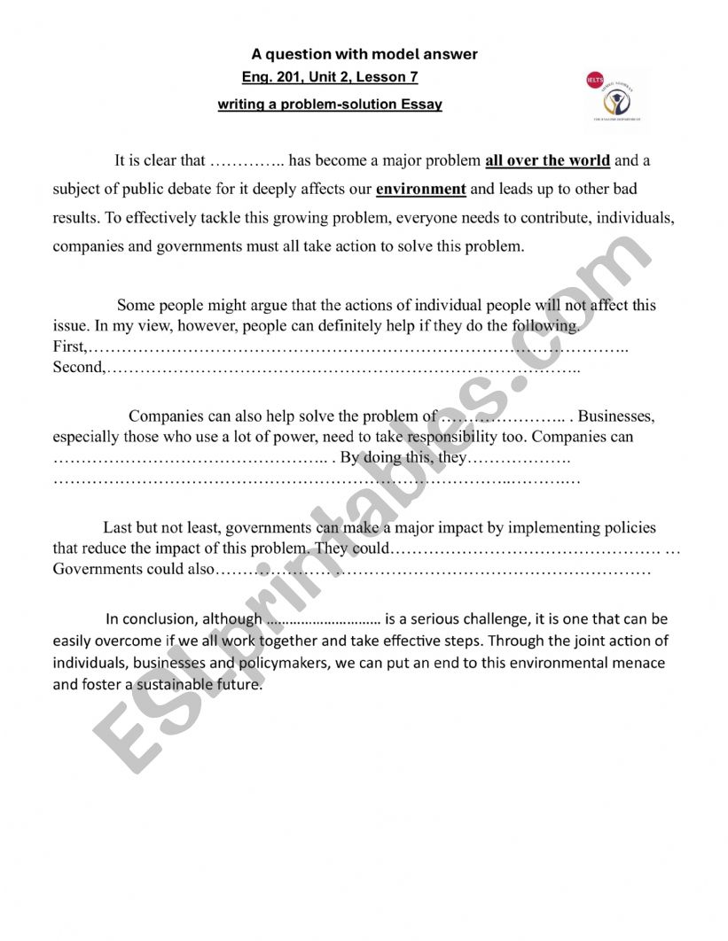 Problem solution essay worksheet