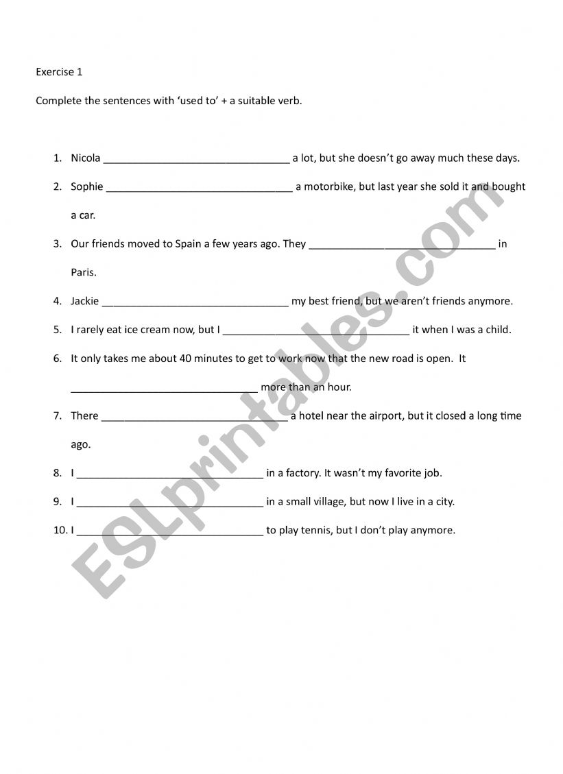 Used to  worksheet