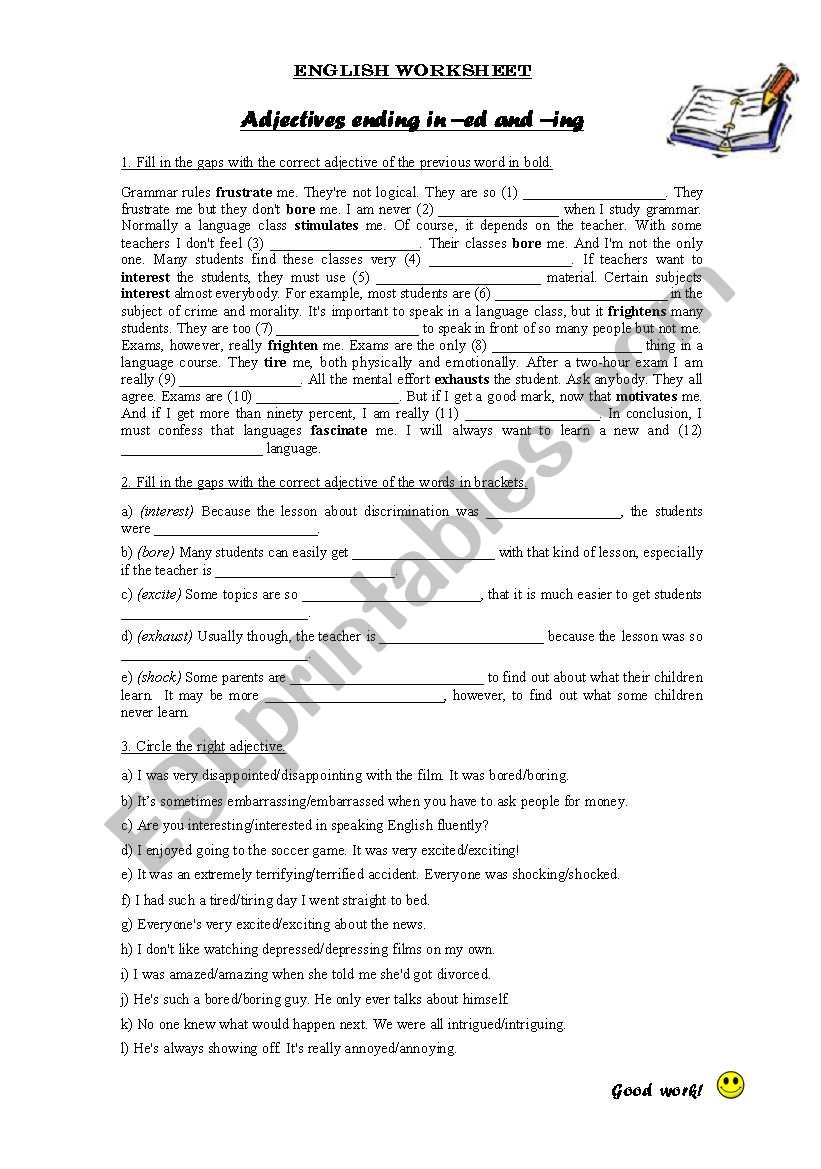 -ING & -ED Adjectives worksheet