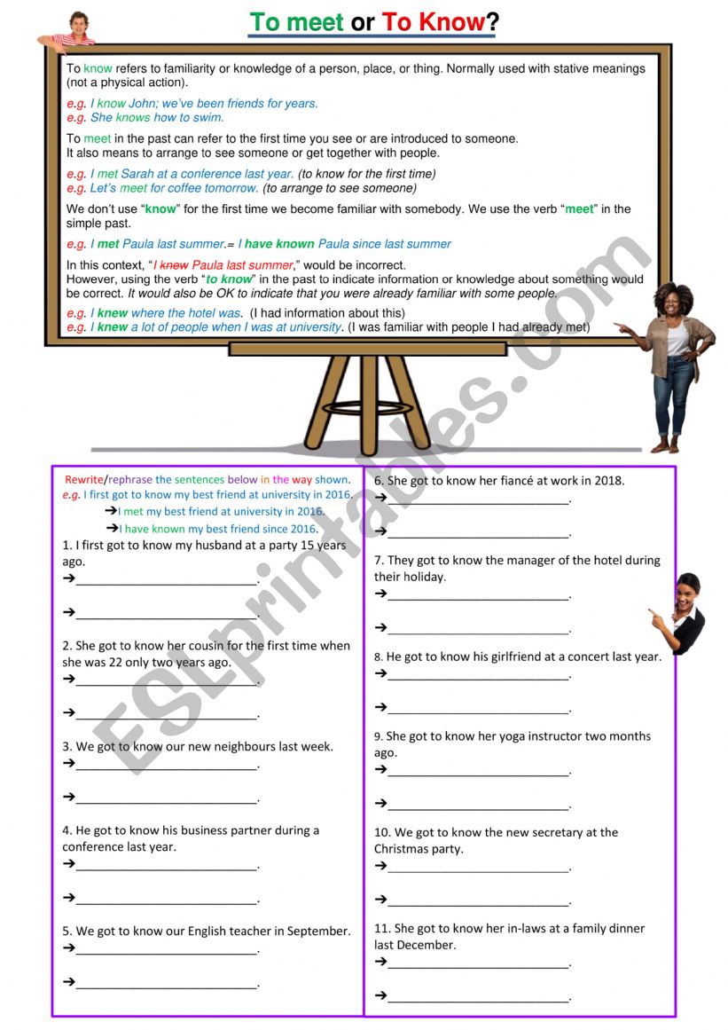To Know and To Meet worksheet