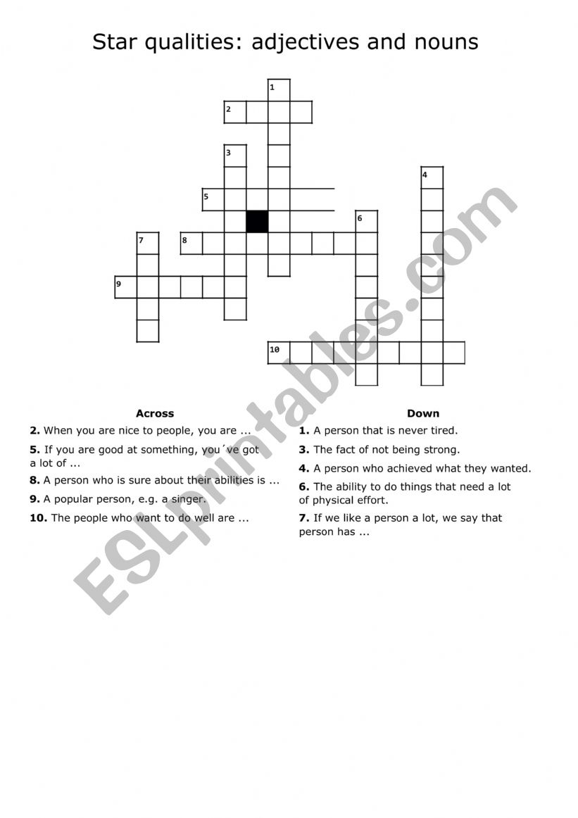 Star qualities_adjectives and nouns - Crossword