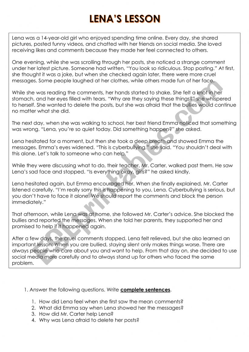 Lena�s lesson worksheet