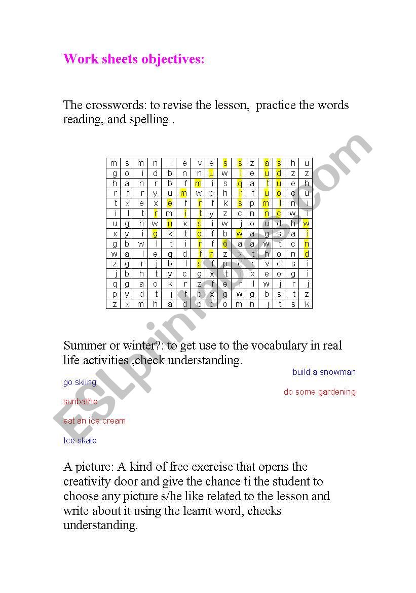  seasons activity worksheet