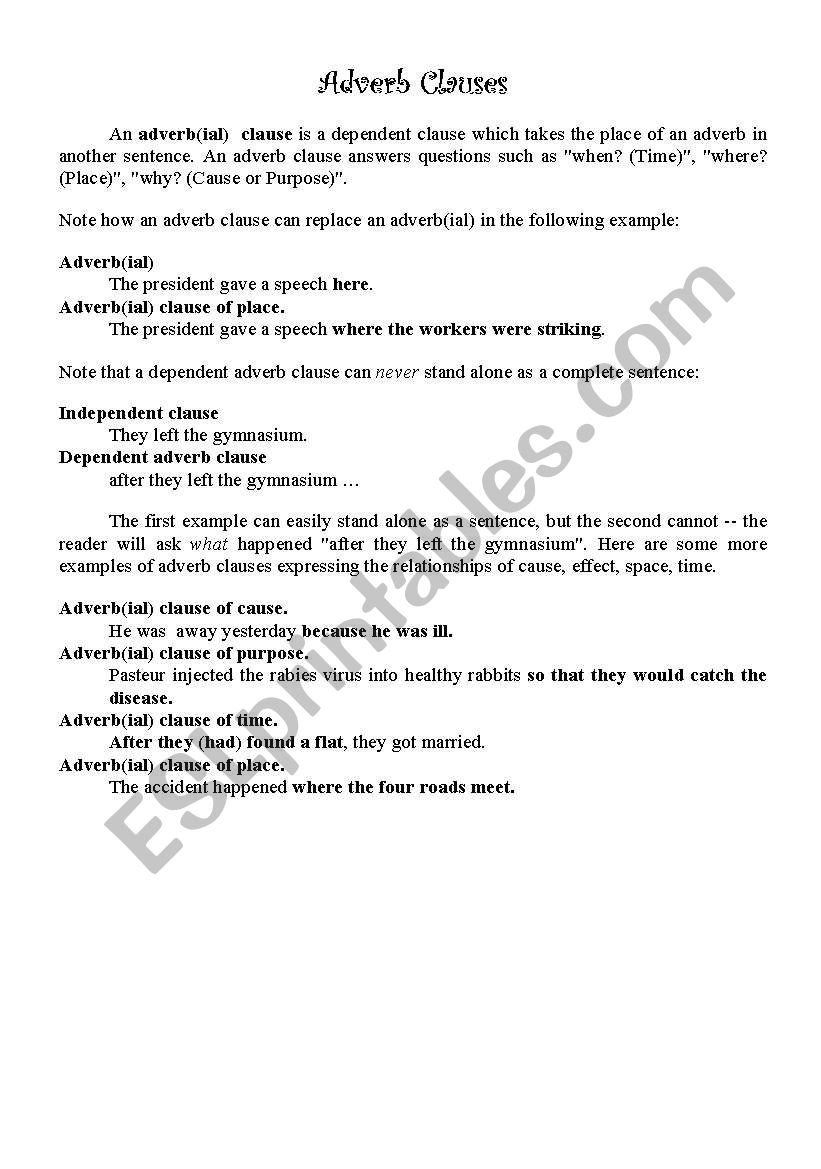 Adverb Clauses worksheet