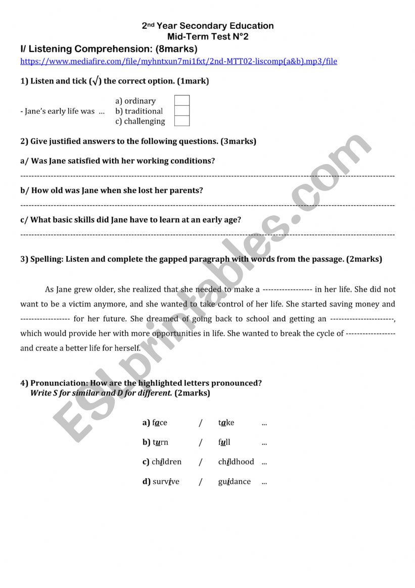 2nd YSE: Mid-Term Test 2 (A) worksheet