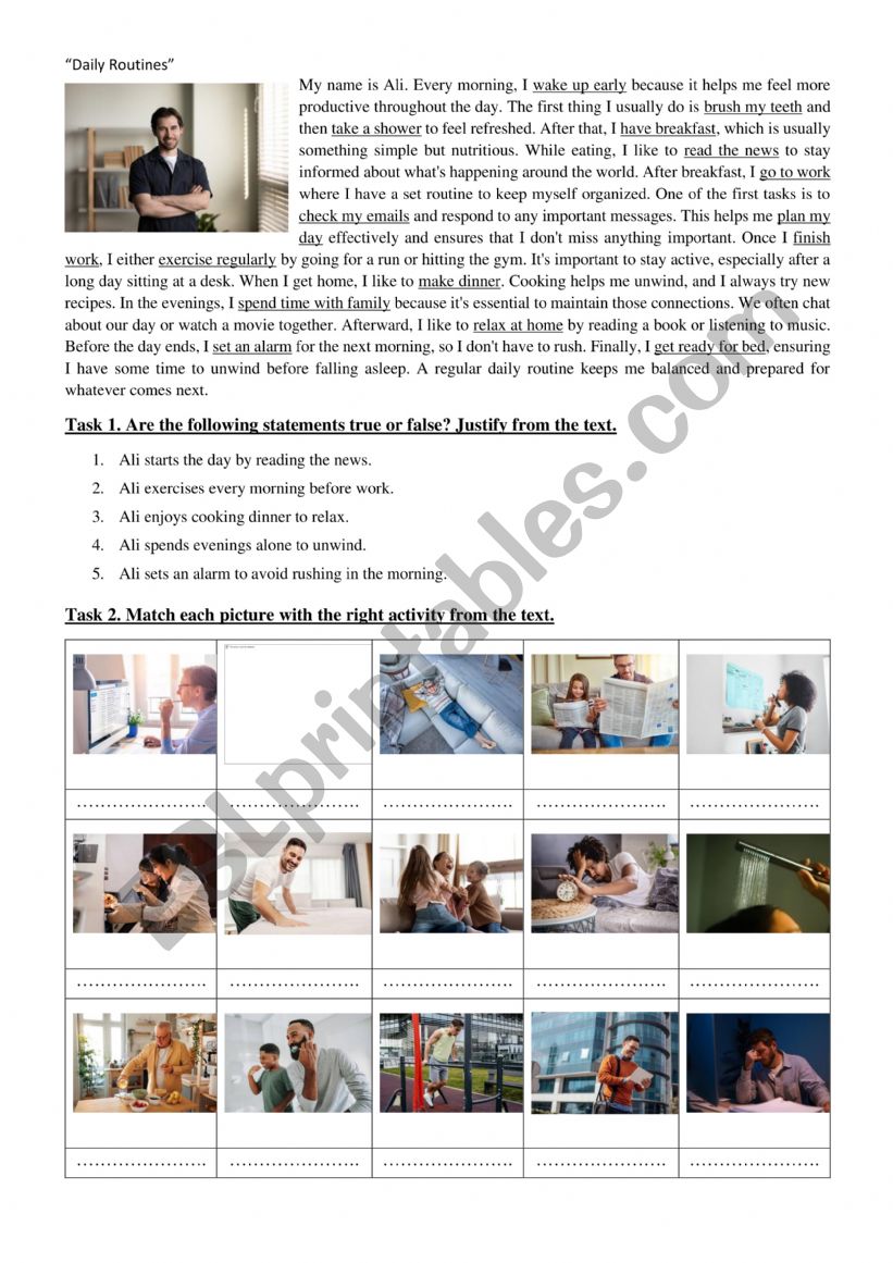 Daily Routines worksheet