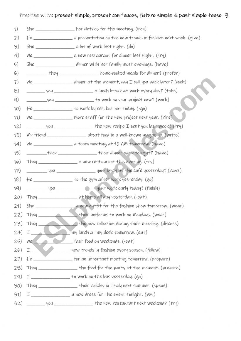 A1+-A2 Practise with present simple, present continuous, future simple & past simple tense  3