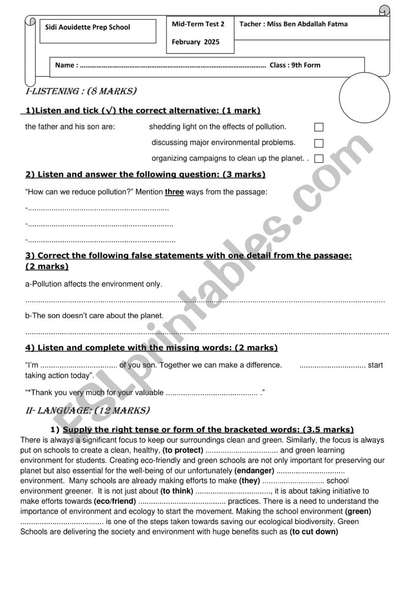 mid term test 2 worksheet