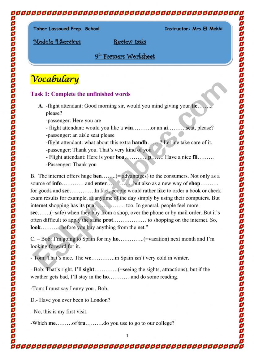 9th form consolidation tasks module4
