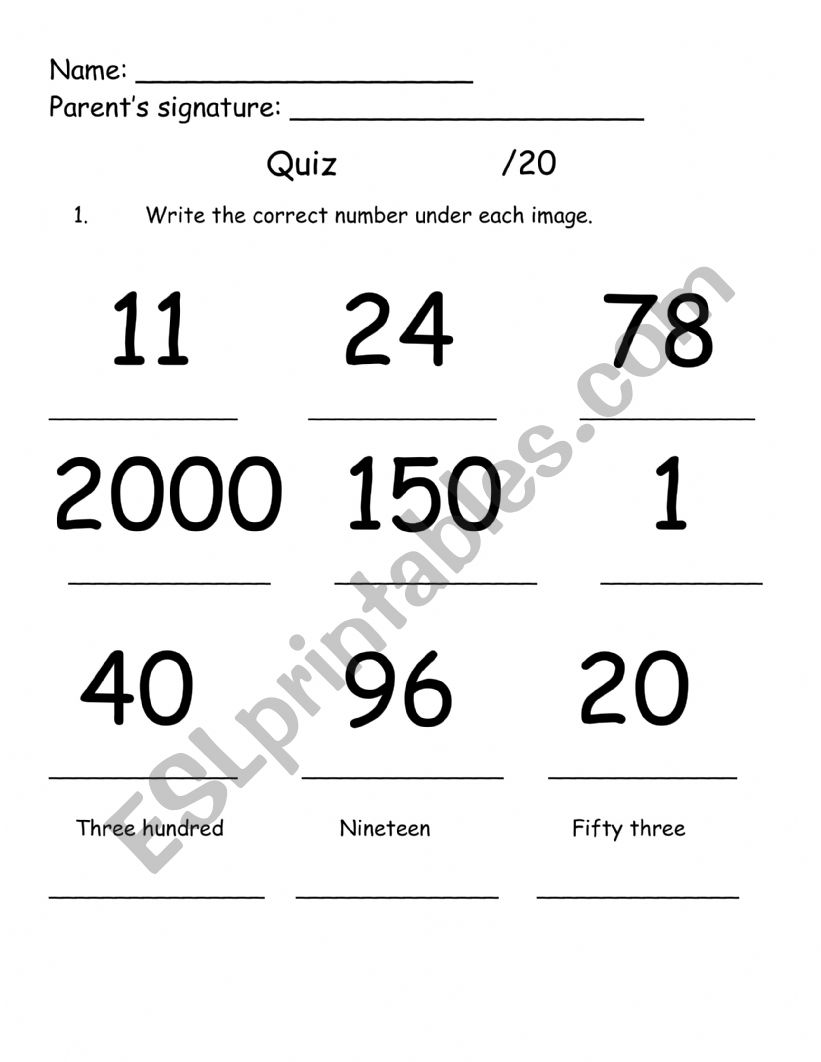 Numbers and Prepositions worksheet