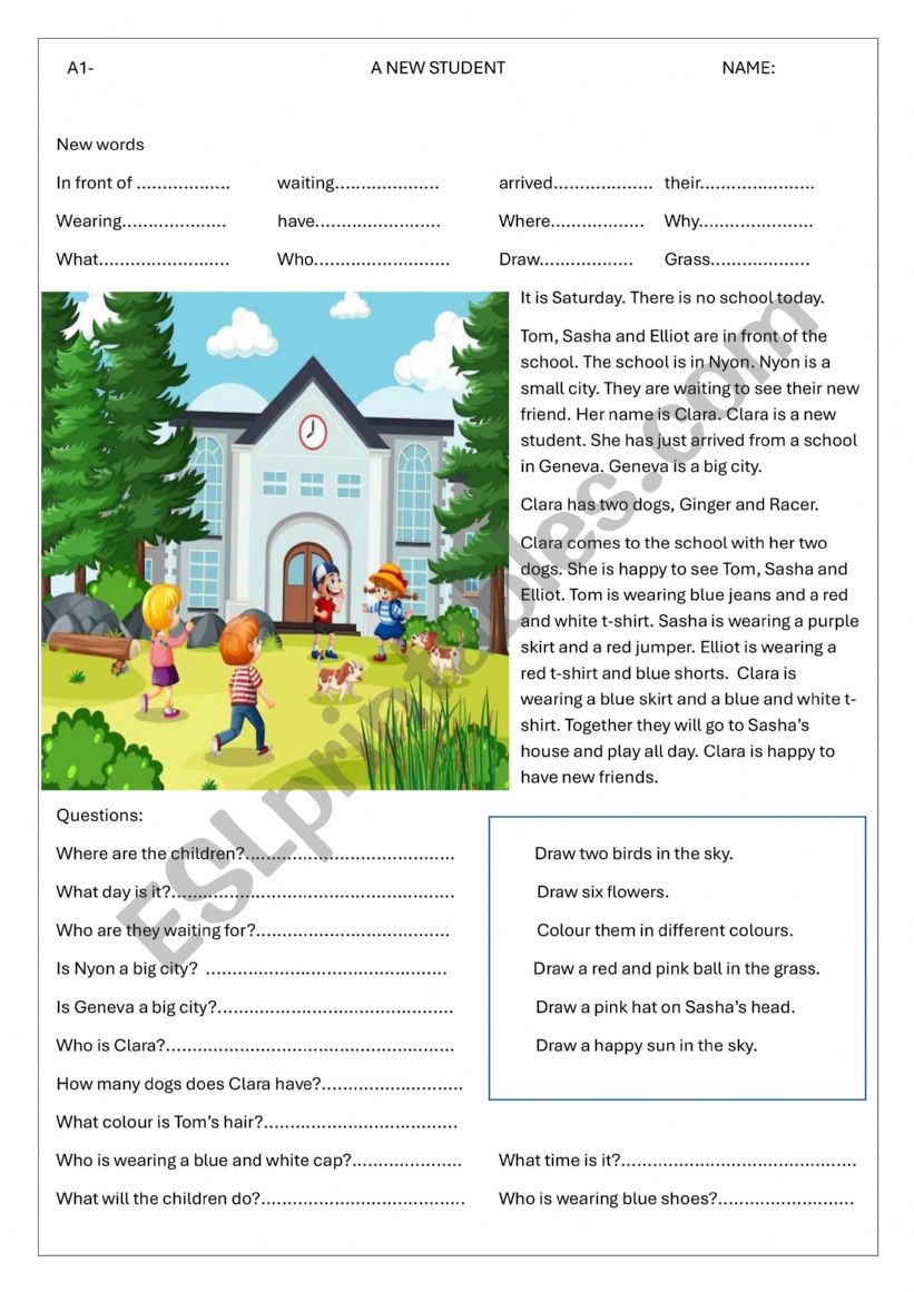 A NEW STUDENT worksheet
