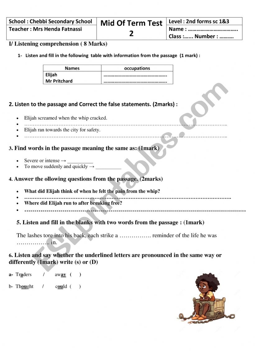 2nd form mid of term test 2 worksheet