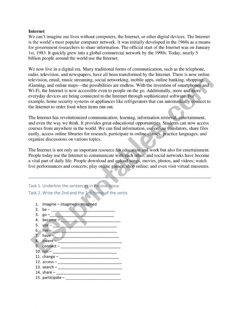 Internet worksheet