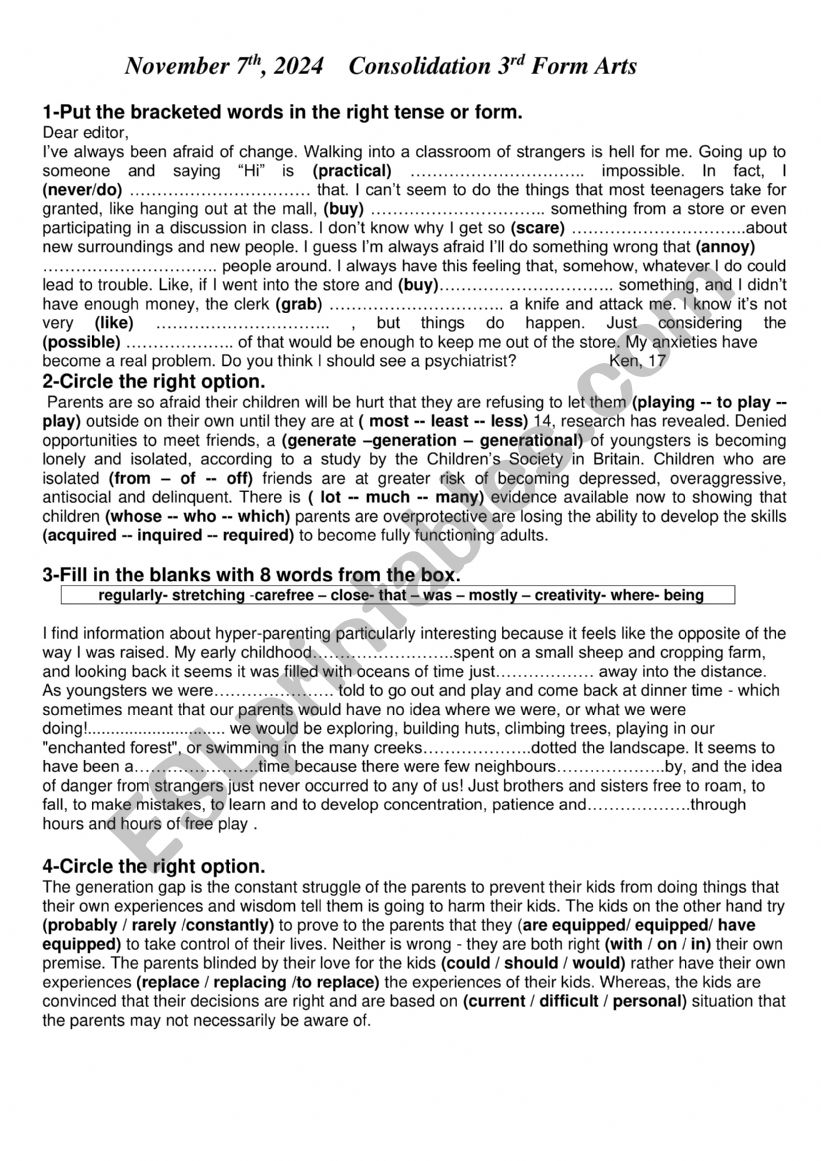 consolidation tasks 3rd form term1