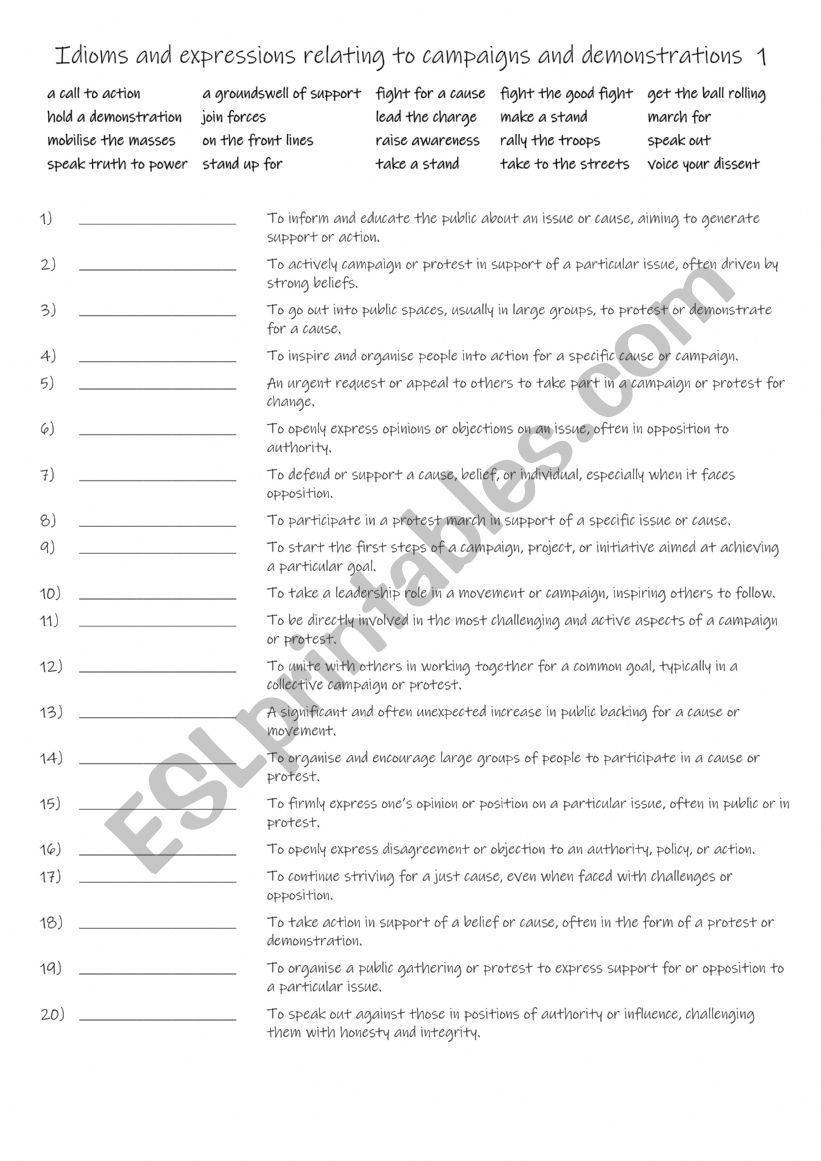 B1+-C1 Idioms and expressions relating to campaigns and demonstrations   1