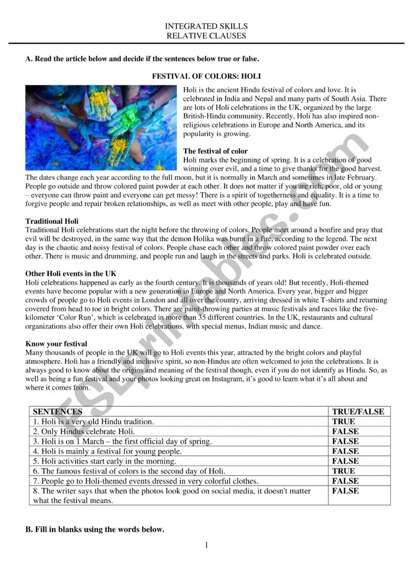 Relative clauses worksheet