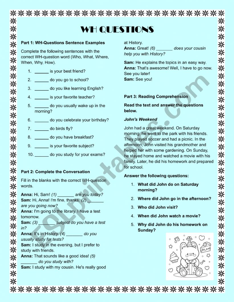 WH QUESTIONS worksheet