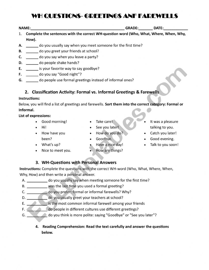 WH QUESTIONS-GREETINGS AND FAREWELLS