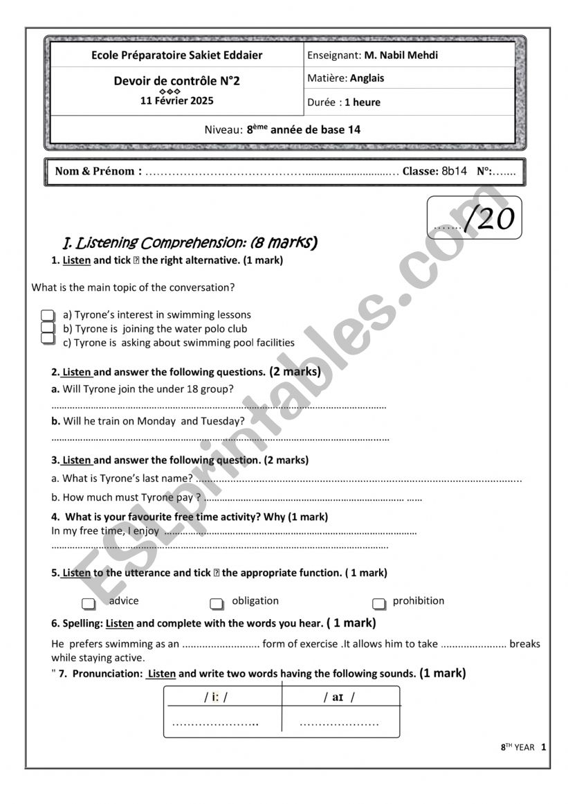 8th :d test2 2025 worksheet