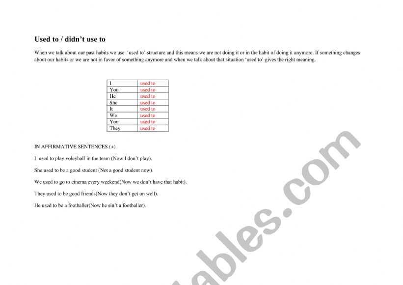 used to worksheet