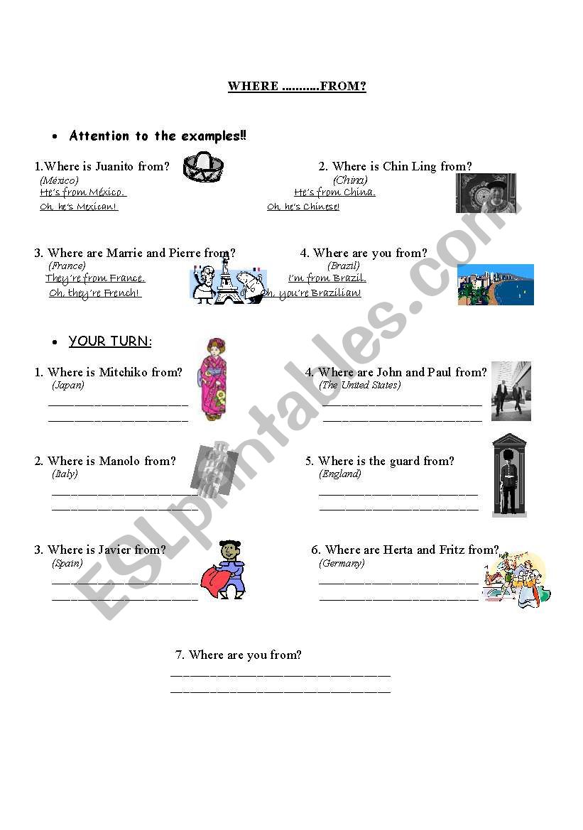 Where...from? worksheet