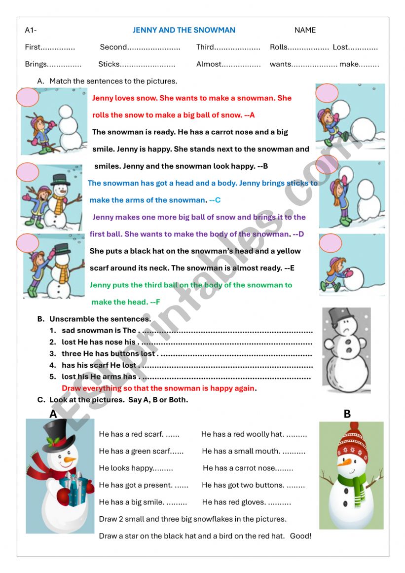 Jenny and the snowman. Present Simple