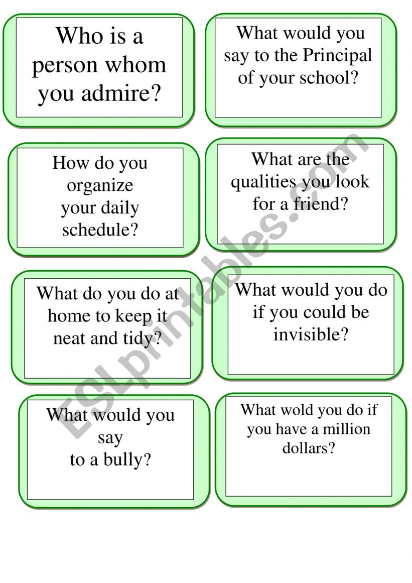 Speaking Advance cards worksheet